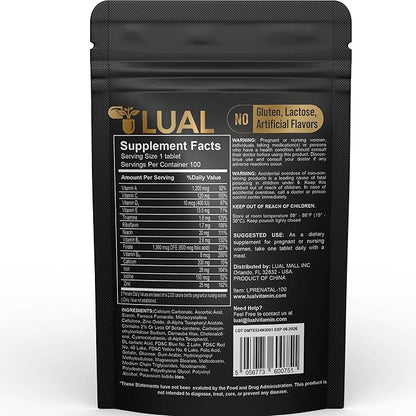 LUAL Prenatal Multivitamin | Prenatal Vitamins for Women | Pregnancy Must Haves Folate Supplement Prenatal Multivitamin 100 Tablets