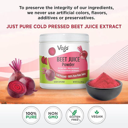 Beet Juice Powder, 20:1 Ultra Concentrated Nitrates, Betanines - Freeze Dried & Cold Pressed Organic Beet Root Juice - Boost Nitric Oxide, Healthy Circulation, Energy - Non-GMO Beet Powder, 10 oz