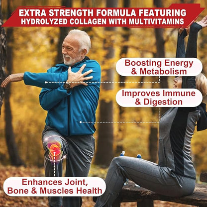 2Pack Sugar-Free Hydrolyzed Collagen Peptide Filled Gummies, with 1500mg Protein Type I,II,III,V,X with 5000mcg Biotin Vitamin C A E D3 B6 B12 for Immune Digestion Skin Hair Nails Energy Bone Joint