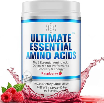 Ultimate 100% Essential Amino Acids Powder [Berry Flavor, 60 (5g) servings] All 9 EAAs & BCAAs (L-Leucine, L-Isoleucine & L-Valine) Amino Acids Supplement for Women & Men for Energy, Muscle & Recovery