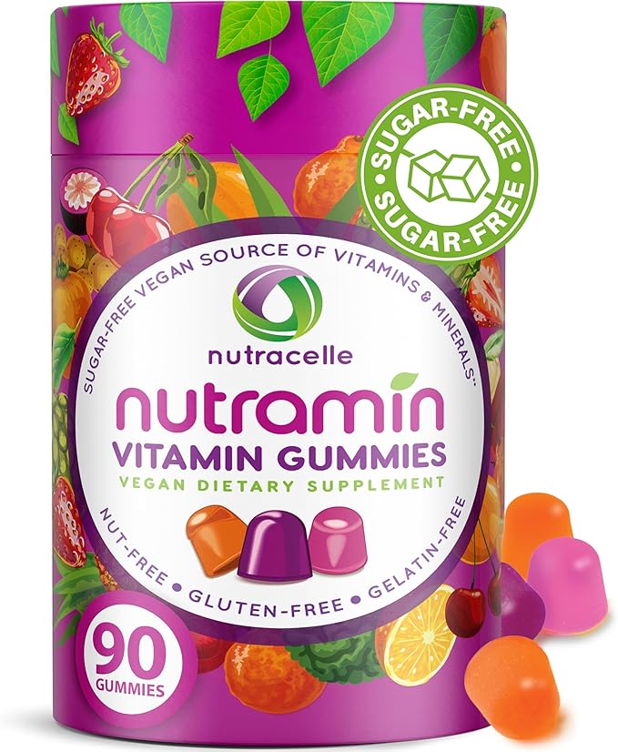NUTRAMIN Daily Vegan Keto Multivitamin Gummies Non-GMO Natural Vitamin C, D + Zinc for Immunity, Plant-Based, Sugar-Free, Nut-Free, Gluten-Free, Biotin, Vitamin A, B, B6, B12 & More 90 Count, 45 Days