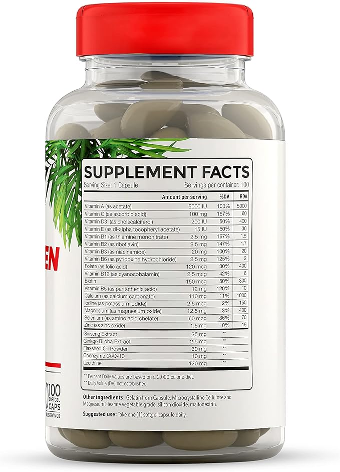 Full Life Multivita-Men Capsules - Supports Immune Health, Heart Health, Promotes Energy & Vitality - Multivitamin for Men - Dietary Supplement - 100 Capsules, 1000mg