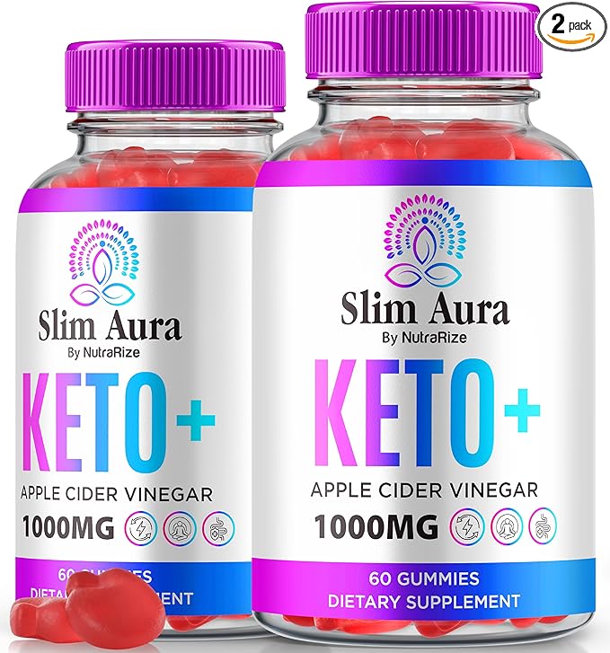 (2 Pack) Slim Aura Keto ACV Gummies, Official SlimAura Keto + ACV Gummies, All Natural Apple Cider Vinegar Gummy, Premium Keto Plus ACV Formula, ACV Keto Gomitas (120 Gummies)