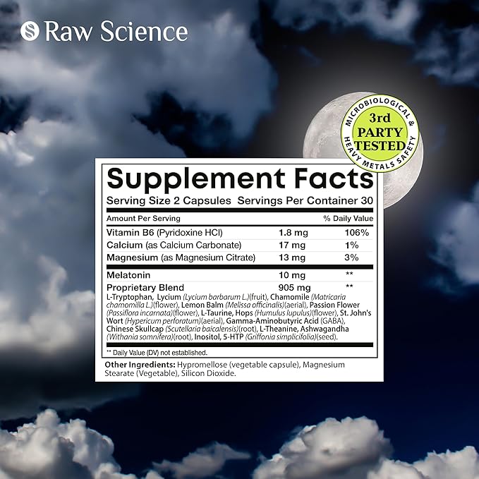Melatonin 10mg Sleep Supplement - L Theanine, GABA Calm, L-Tryptophan - Deep Sleep Supplements for Adults with Ashwagandha, Passion Flower, Lemon Balm, Chamomile, Magnesium Sleep Support - 60 Capsules