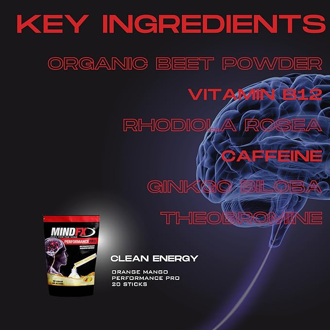 MindFX Performance Pro Blend - Orange Mango | Brain Support Energy Sticks for Focus, Memory, and Cognitive Health | Nootropic Drink Mix with Natural Ingredients - 20 sticks (Orange Mango Pro, 1)