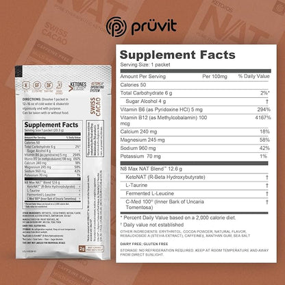 Keto//OS NAT® Swiss Cacao – Caffeine Free - Exogenous Ketones - Supplement for Men and Women (20 Count)