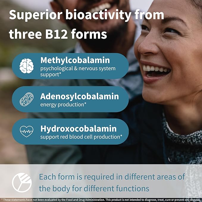 Super B12-Complex 1000mcg, Methylated Vitamin B12 Sublingual, Clean Label, Methylcobalamin, Adenosylcobalamin & Hydroxocobalamin, 180 Servings, High Absorption Sugar-Free Melts, Vegan, by Igennus