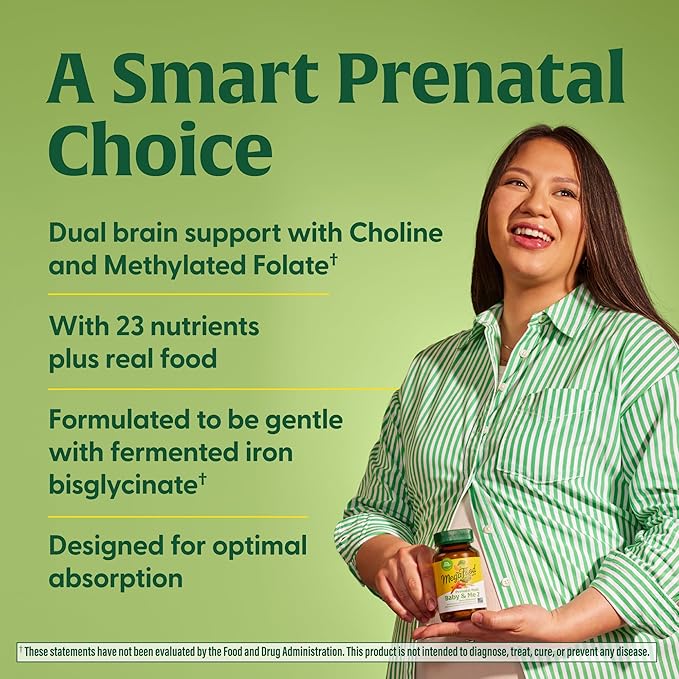 MegaFood Baby & Me 2 Prenatal Vitamin and Minerals - Vitamins for Women - with Folate (Folic Acid Natural Form), Choline, Iron, Iodine, and Vitamin C, Vitamin D and more - 120 Tabs (60 Servings)