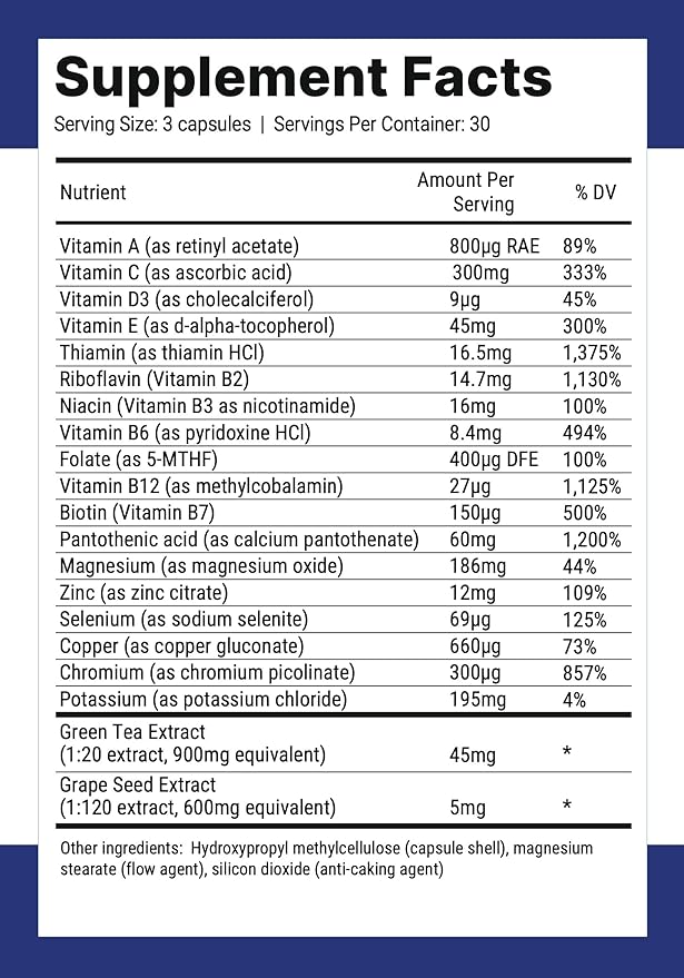 Nutri-Align Multivit | 90 Multivitamin Capsules for Keto | 20 Essential Vitamins and Minerals with Green Tea Extract and Chromium | Low Carb Keto Support Multi Vitamin | Sugar Free and Zero Carb