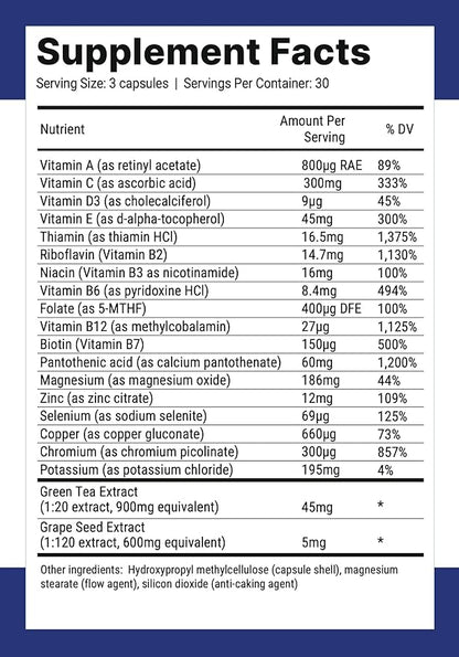 Nutri-Align Multivit | 90 Multivitamin Capsules for Keto | 20 Essential Vitamins and Minerals with Green Tea Extract and Chromium | Low Carb Keto Support Multi Vitamin | Sugar Free and Zero Carb