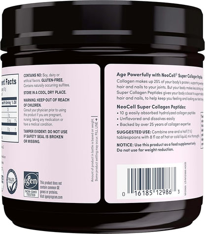 NeoCell Super Collagen Peptides, 10g Collagen Peptides per Serving, Gluten Free, Keto Friendly, Non-GMO, Grass Fed, Healthy Hair, Skin, Nails and Joints, Unflavored Powder, 14.1 oz., 1 Canister