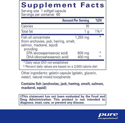 Pure Encapsulations O.N.E. Omega - Fish Oil Supplement for Heart Health, Joints, Skin, Eyes, and Cognition* - Fish Oil Concentrate with EPA and DHA - 60 Softgel Capsules