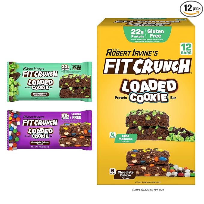 FITCRUNCH Loaded Cookie Protein Bar, High Protein, Gluten Free, Protein Snack (12 Cookie Bars, Variety Pack)