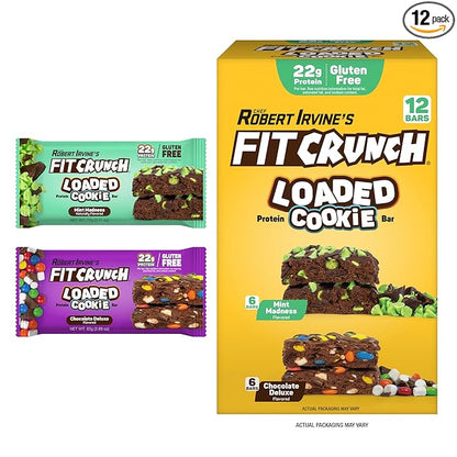 FITCRUNCH Loaded Cookie Protein Bar, High Protein, Gluten Free, Protein Snack (12 Cookie Bars, Variety Pack)