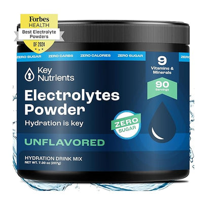 KEY NUTRIENTS Electrolytes Powder No Sugar - Unflavored Electrolyte Powder - Keto Electrolytes Powder - Unflavored Electrolytes - Hydration Powder - 90 Servings, Post Workout & Recovery