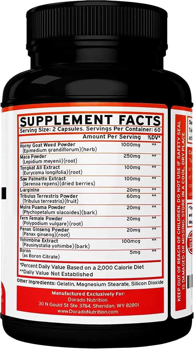 Horny Goat Weed For Men and Women - [Maximum Strength 1590mg] Maca, Ginseng, L-Arginine, Tribulus - Premium Hornygoatweed For Men - Icariin Epimedium For Men - 3rd Party Tested - USA Made - 120 Count