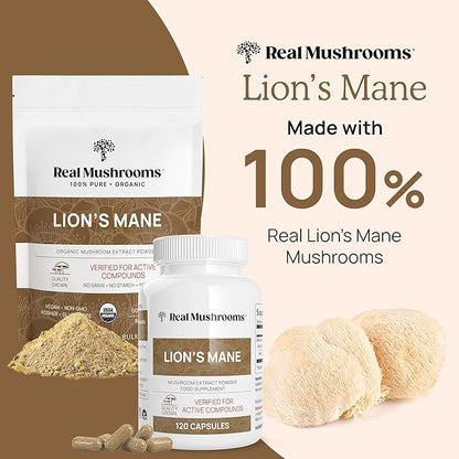 Lions Mane Mushroom Cognition Capsules (120 Capsules) Lions Mane Mushroom Powder Extract Capsules | Brain Supplement, Brain Vitamins, Focus Supplement