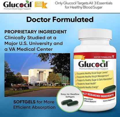 Glucocil – Softgels - Premium Blood Sugar Support - Over 2 Million Bottles Sold - Supports The 3 Essentials for Healthy Blood Sugar - Since 2008, with Berberine, Proprietary Mulberry Leaf, and More