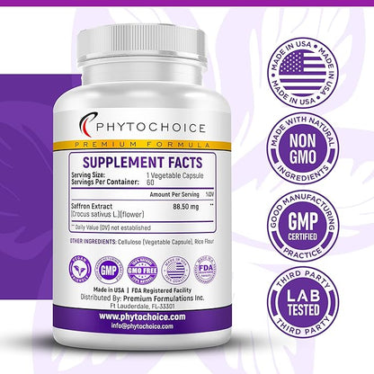 Saffron Supplements - 100% Pure Saffron Extract Capsules - Boost Energy & Mood, Focus, Vision, Supports Eye, Retina, and Lens Health, Support Heart Health for Women & Men - Made in USA - 60 Capsules
