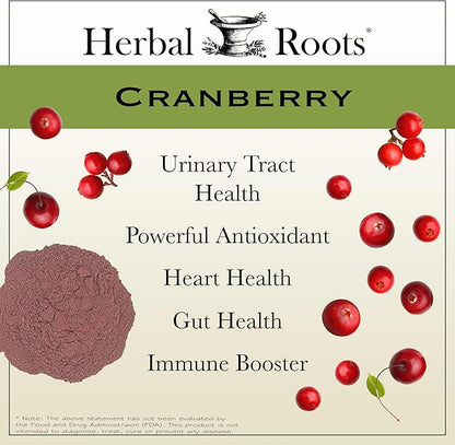 Herbal Roots Extra Strength Cranberry Pills for Women & Men with Organic Nettle | Urinary Tract Health | 60 Vegan Capsules
