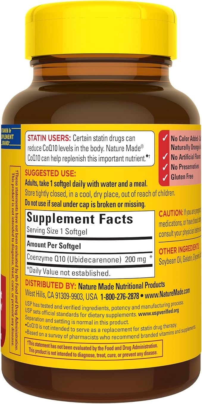 Nature Made CoQ10 200mg, Dietary Supplement for Heart Health Support, 105 Softgels, 105 Day Supply