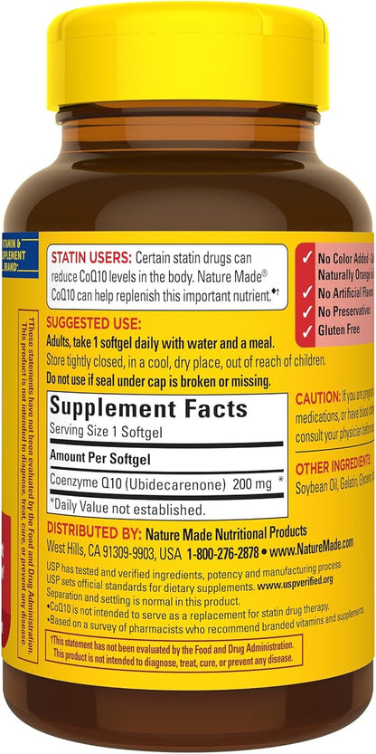 Nature Made CoQ10 200mg, Dietary Supplement for Heart Health Support, 105 Softgels, 105 Day Supply