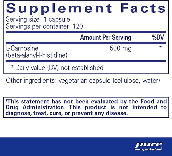 Pure Encapsulations L-Carnosine | Amino Acid Supplement for Joints, Brain, Antioxidants, Heart Health, and Exercise* | 120 Capsules