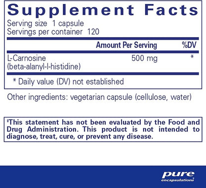Pure Encapsulations L-Carnosine | Amino Acid Supplement for Joints, Brain, Antioxidants, Heart Health, and Exercise* | 120 Capsules