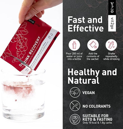 Drink Recovery Electrolytes Powder 250g with Vitamins, Vegan Electrolyte Packets for Hydration & Liver Detox, Blackcurrant Flavor (25 Portions)