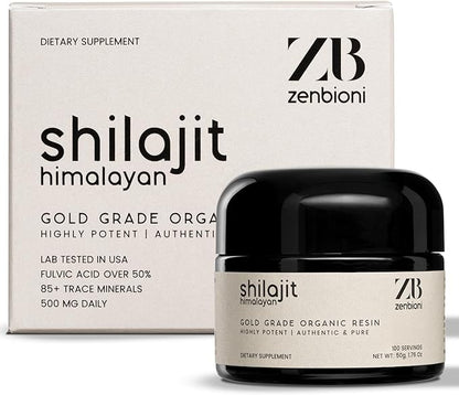 Himalayan Shilajit Resin - Authentic, Pure, Natural - 50 gram, 100 Servings - Lab Test Report Included - Standardized - 500mg - Fulvic Acid Supplement for Men & Women, Organic, Gold Grade