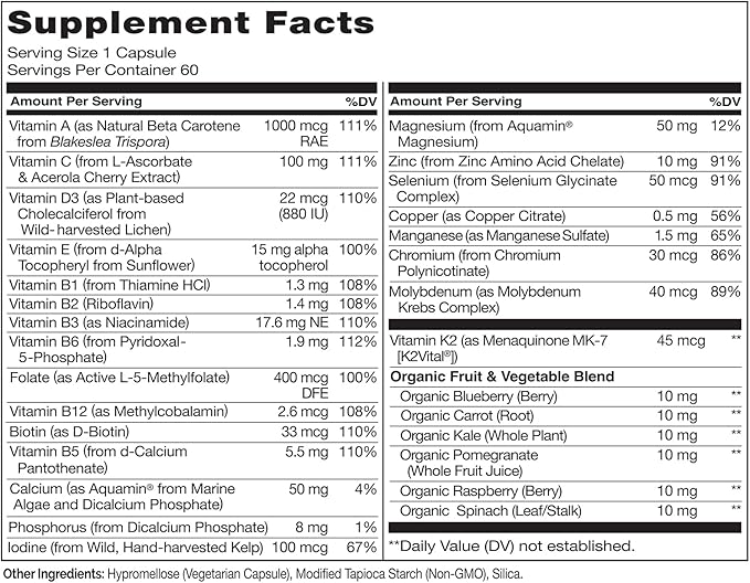 NATURELO One Daily Multivitamin for Men - with Vitamins & Minerals + Organic Whole Foods - Supplement to Boost Energy, General Health - Non-GMO - 60 Capsules - 2 Month Supply