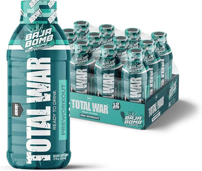 REDCON1 Total War Ready to Drink Preworkout, Baja Bomb - 350mg of Fast Acting RTD Caffeine - Beta Alanine + Citrulline Malate for Increased Pump (12 Workout Drinks)