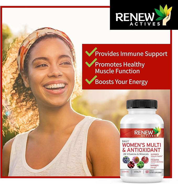Renew Actives Women's Multi-Vitamin & Antioxidant: Daily Health Supplement - 22 Vitamins & Minerals for Energy and Mental Alertness - 60 Capsules