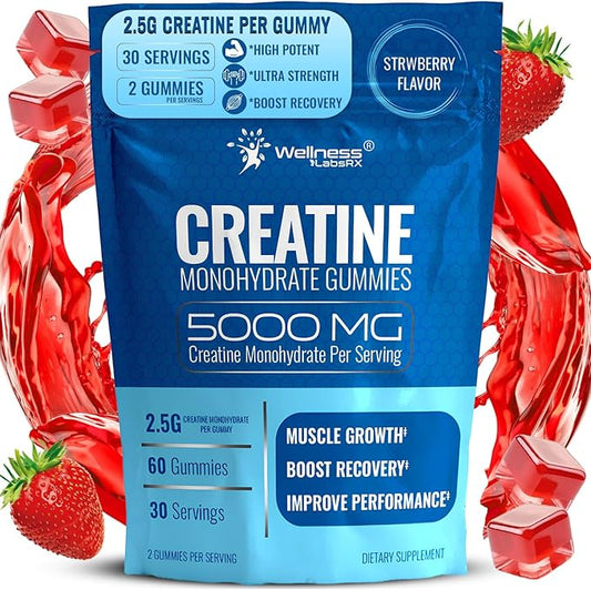 Creatine Gummies 5000mg, 30 Servings Creatine Monohydrate Gummies - Creatine for Women, Strawberry Flavor Creatine Gummies for Men, Muscle Growth, Strength, and Recovery, Vegan, Non-GMO, Gluten Free