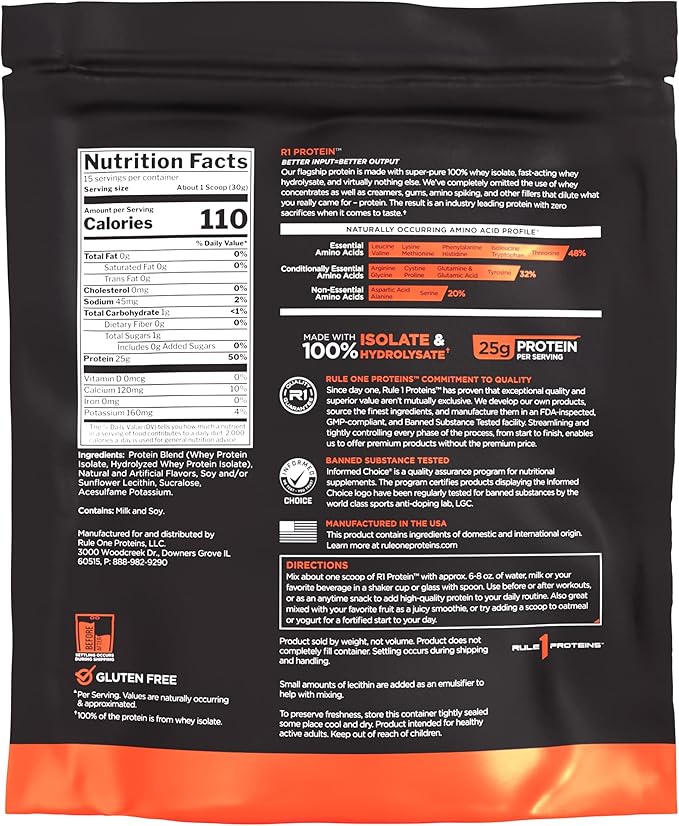 Rule One Proteins R1 Protein - 25g Fast-Acting, Super-Pure 100% Isolate and Hydrolysate Protein Powder with 6g BCAAs (1 Pound*, Vanilla)