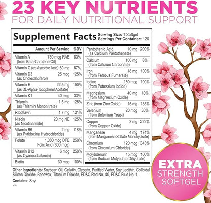 Multivitamin for Women with Iron - Daily Vitamins for Women's Immune Support and Overall Health - Womens Complete Daily Multivitamin with Vitamin A, B, C, D, E, Calcium and Magnesium - 120 Softgels