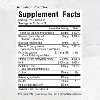 Equilife - Activated B-Complex, Super B-Complex Dietary Supplement, Mood & Energy Support, Formulated for Increased Absorption, Promotes Hair, Skin, & Nail Health, Non-GMO, Vegan (60 Veggie Caps)