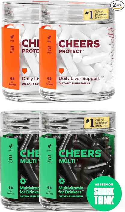 Cheers Daily Combo | Protect + Multi | Daily Supplements for Drinkers to Support Liver Health & Replenish Lost Vitamins | 60 Doses Each | Choline, Betaine, Niacin, B-Vitamins, L-Cysteine, DHM