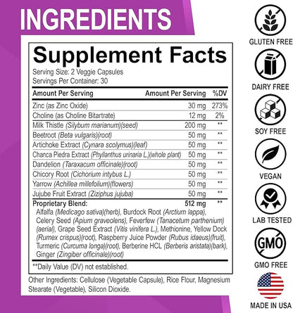Liver Cleanse Detox Support Supplement - Complete Health Repair Pills with Artichoke, Berberine, Turmeric Herbs - Aid Gallbladder Care Formula Capsules & Natural Milk Thistle Dandelion Supplements