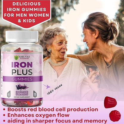 Family Iron Gummies for Women, Men & Kids– Chewable Iron Supplements for Women Anemia & Men – Kids Iron Gummies with Iron Vitamins for Women – Vegan,Gluten-Free(Grape Flavor) Immune Support – USA Made
