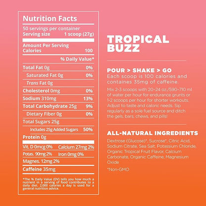 Tailwind Nutrition Endurance Fuel, Electrolyte & Hydration Sports Drink Mix Powder with Caffeine, Gluten-Free, Vegan, Tropical Buzz, 50 Servings (Caffeinated)