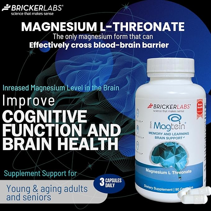 Magtein Magnesium l Threonate, Magnesium Supplement for Memory and Learning Brain Support, Focus Supplement and Brain Health Supplement
