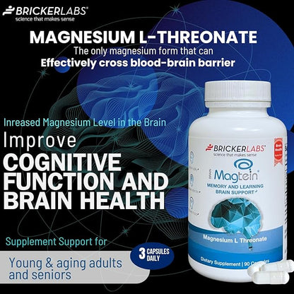 Magtein Magnesium l Threonate, Magnesium Supplement for Memory and Learning Brain Support, Focus Supplement and Brain Health Supplement