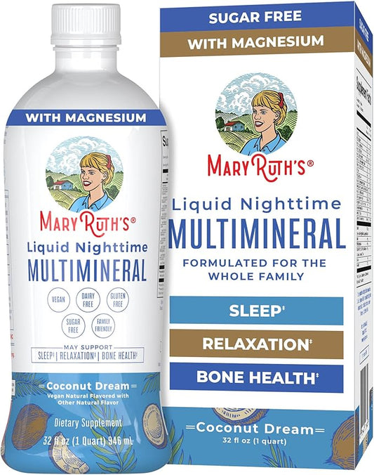 MaryRuth Organics Liquid Nighttime Multimineral Sleep Supplement | Sugar Free | Calm Magnesium Citrate| Calcium Magnesium Zinc | Available in 4 Flavors | Vegan | Gluten Free | 32 Servings