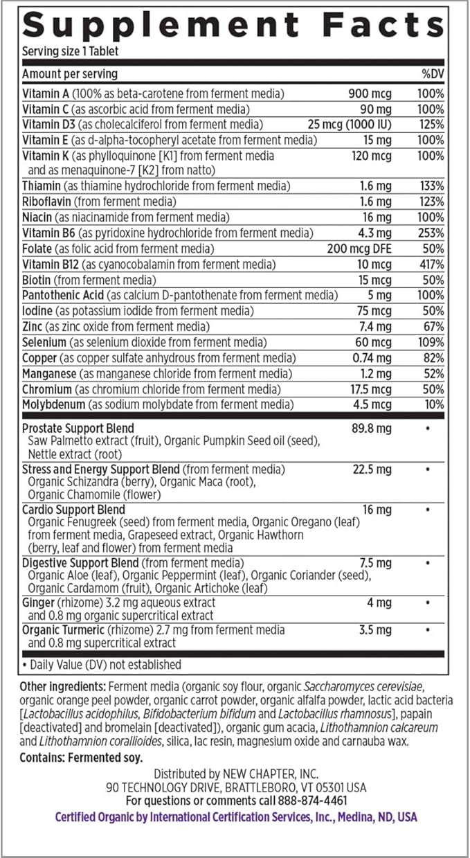 New Chapter Men's Multivitamin, Every Man's One Daily 40+, Fermented with Probiotics + Saw Palmetto + B Vitamins + Vitamin D3 + Organic Non-GMO Ingredients - 24 Count