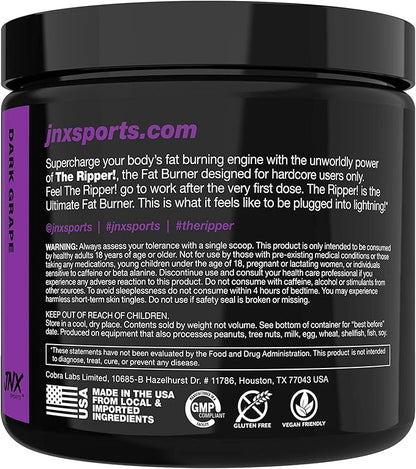 JNX SPORTS The Ripper! Shredding Thermogenic Fat Burner - Dark Grape 30 Servings | Advanced Fast Acting Thermogenic Pre-Workout, Appetite Suppressant for Men & Women