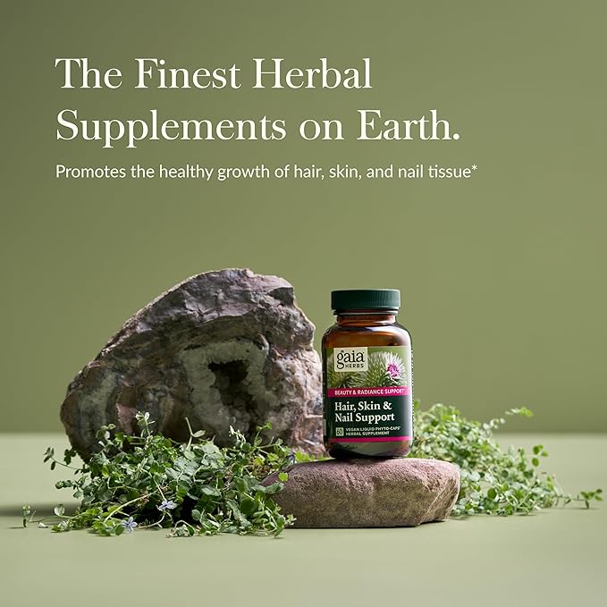 Gaia Herbs Hair, Skin & Nail Support - Helps Promote Healthy Skin, Hair Growth & Nail Growth - with Horsetail, Alfalfa, Burdock, Gotu Kola & Nettle - 60 Vegan Liquid Phyto-Capsules (15-Day Supply)