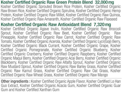 Juvo Raw Green Protein Organic, Vegan, Gluten Free, Non-GMO, Kosher, No Stevia, 23g of Protein, Complete Amino Acid Profile, 16.9 Ounce