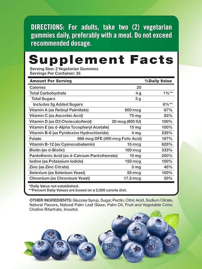 Nature's Truth Multivitamin for Men Gummies | 70 Count | Blueberry Flavor | with B12, D3, & Zinc | Vegetarian, Non-GMO, & Gluten Free Supplement