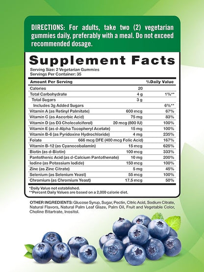 Nature's Truth Multivitamin for Men Gummies | 70 Count | Blueberry Flavor | with B12, D3, & Zinc | Vegetarian, Non-GMO, & Gluten Free Supplement